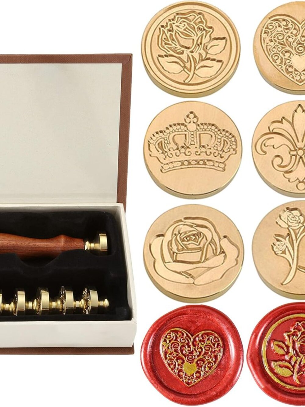 6 Pcs Wax Seal Stamp Set, Romantic Rose Heart Flower Crown Sealing Wax Stamps Ki - Picture 1 of 6